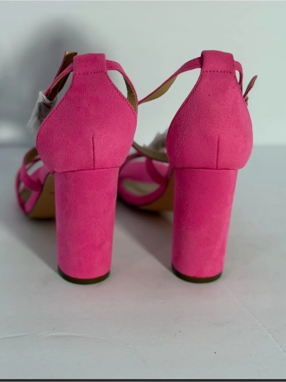 Bright Pink Strappy Block Heel Sandals